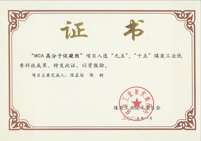 2005年1月MCA高分子促凝劑獲“九五、十五”科技成果獎(jiǎng).jpg